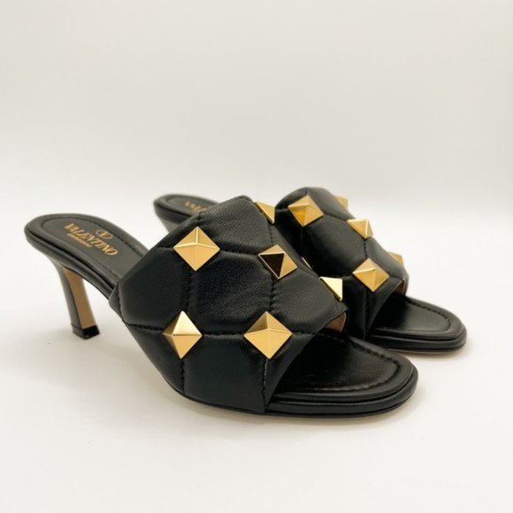 Valentino Garavani Shoes - Valentino Garavani Roman Stud Sandal In Quilted NAPPA Black Leather 65 MM